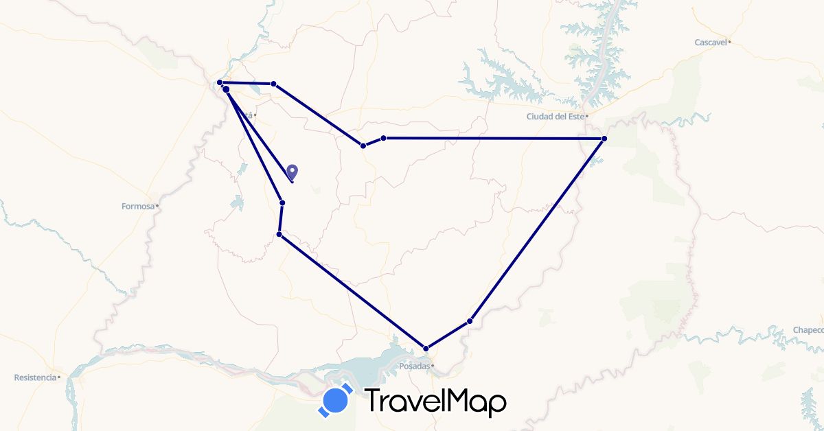 TravelMap itinerary: driving in Paraguay (South America)